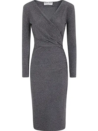 La Petit Robe Di Chiara Boni Slava Starry Lurex Dress Jersey In Charcoal