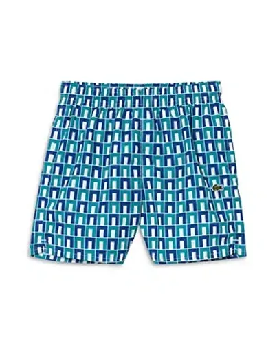 Lacoste Boys' Taffeta Printed Swim Trunks - Little Kid, Big Kid In Laplan White