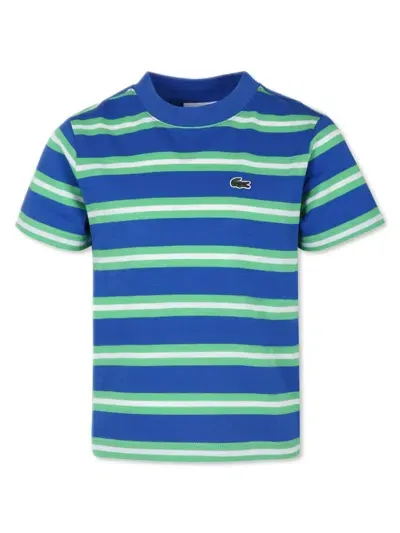 Lacoste Kids' Logo-embroidered Striped T-shirt In Blue