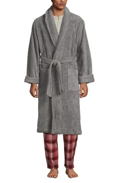 Lands' End Calf Length Turkish Terry Robe In Ultimate Gray