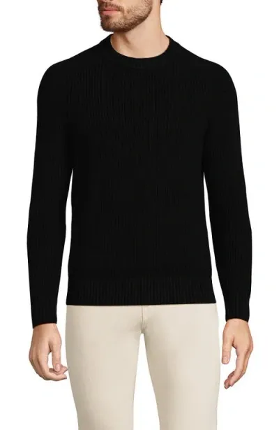 Lands' End Drifter Cotton Crewneck Sweater In Black