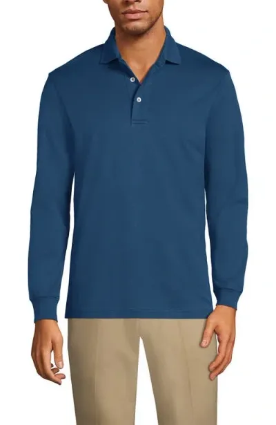 Lands' End Long Sleeve Cotton Supima Polo Shirt In Evening Blue