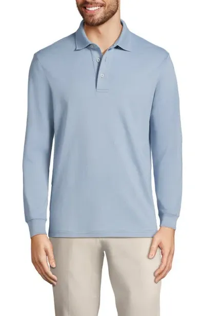 Lands' End Long Sleeve Cotton Supima Polo Shirt In Pale Slate Blue