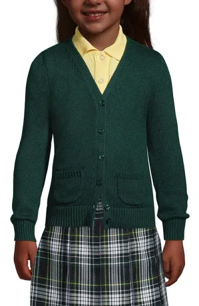 Lands' End Kids'  School Uniform Girls Cotton Modal Button Front Cardigan Sweater In Evergreen