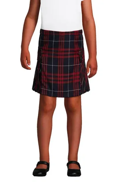 Lands' End Kids'  School Uniform Girls Plus Side Pleat Plaid Skort Above The Knee In Classic Navy Large Plaid