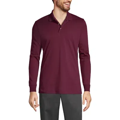 Lands' End School Uniform  Long Sleeve Interlock Polo Shirt In Burgundy