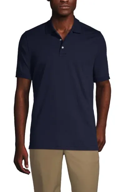 Lands' End School Uniform  Long Sleeve Interlock Polo Shirt In Classic Navy