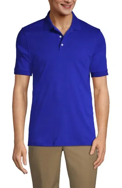 Lands' End School Uniform  Long Sleeve Interlock Polo Shirt In Cobalt