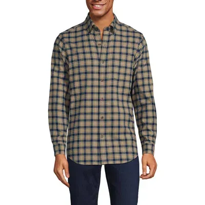 Lands' End Traditional Fit Flagship Flannel Shirt In Radiant Navy/taupe Plaid