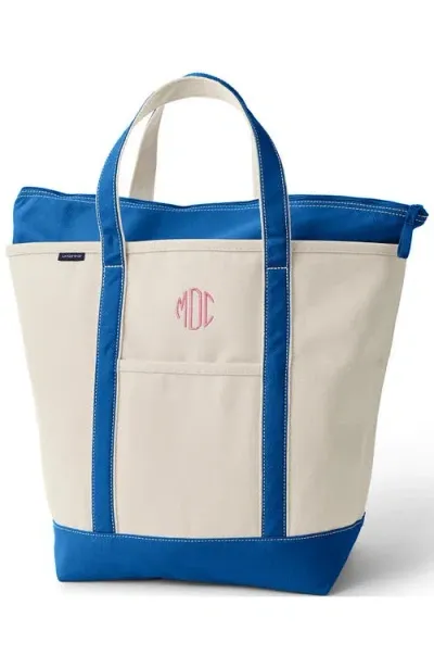 Lands' End Zip Top Canvas Tote Bag In Natural/beacon Blue