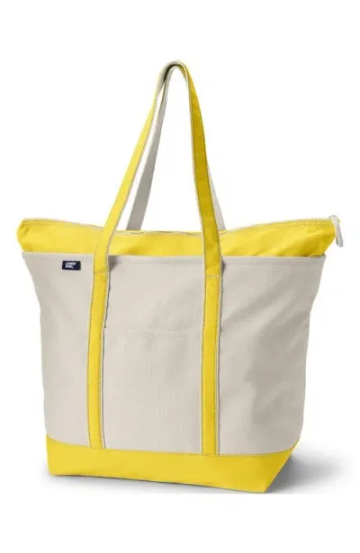 Lands' End Zip Top Long Handle Canvas Tote Bag In Natural/primrose Yellow