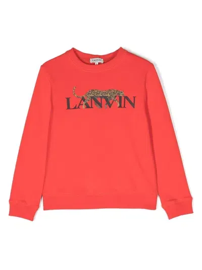 Lanvin Enfant Kids' Leopard-print Logo Sweatshirt In Red