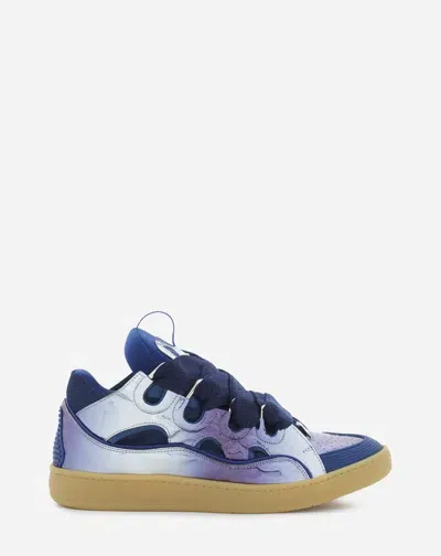 Lanvin Curb Sneakers In Metallic Leather For Men In Cornflower