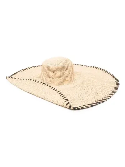 Lanvin Whipstitch-detailing Raffia Hat In Neutrals