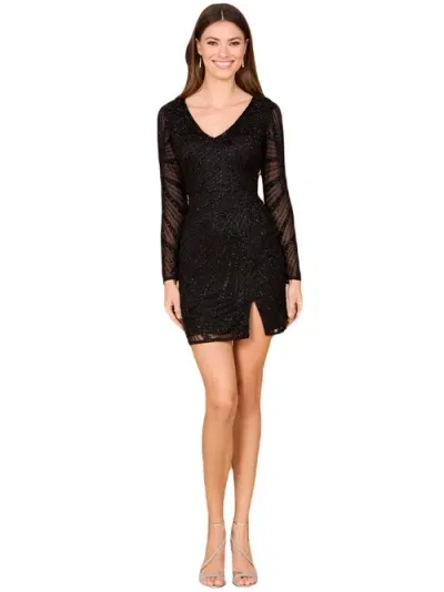 Lara New York Long Sleeve V-neck Cocktail Dress In Black