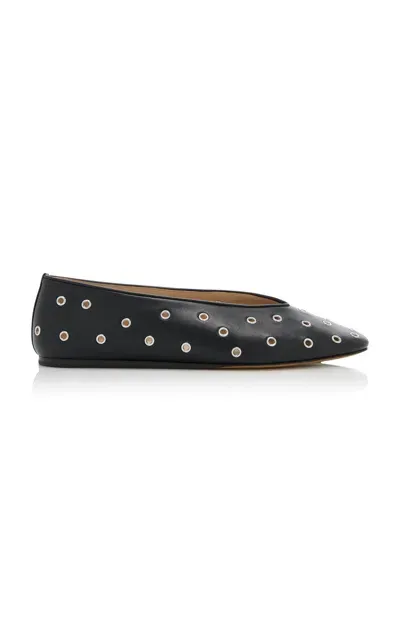 Le Monde Beryl Regency Eyelet-studded Leather Ballet Flats In Black