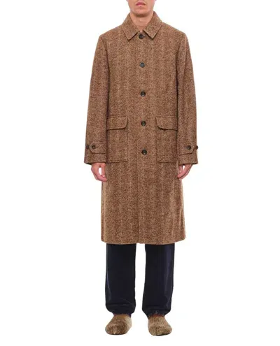 Les Deux Maximilian Herringbone Wool Coat In Brown