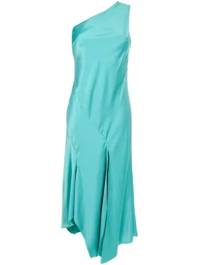 Lethicia Bronstein Asymmetric Satin Maxi Dress In Blue