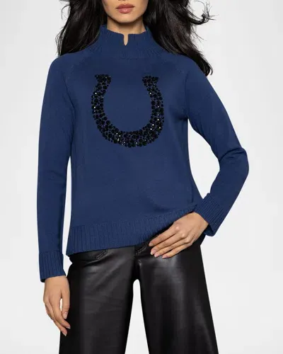 Lisa Todd Lucky U Rhinestone Horseshoe Sweater In Denim