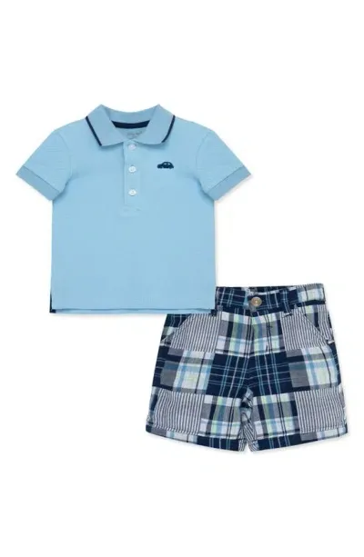 Little Me Babies'  Car Piqué Polo & Patchwork Shorts Set In Blue