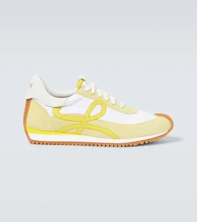 Loewe Paula's Ibiza Flow Runner Suede-trimmed Sneakers In Post It Toxic Yellow