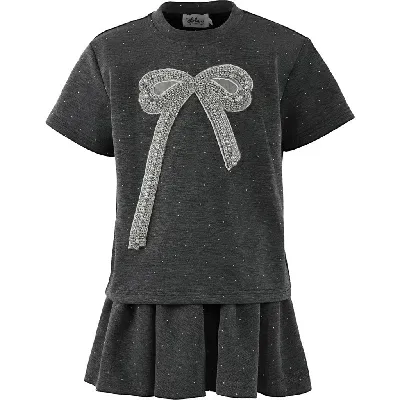 Lola + The Boys Kids'  Sparkle Bow Charm Skirt Set In Dark Grey