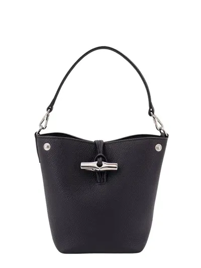 Longchamp Leather Bucket Bag With Lateral Snao Buttons