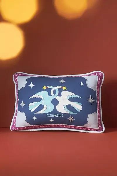 Lou Benesch Stargazer Cotton Embroidered Mini Zodiac Cushion In Multi