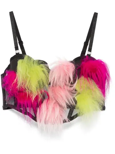 Loulou Feather-detail Bustier Top In Black