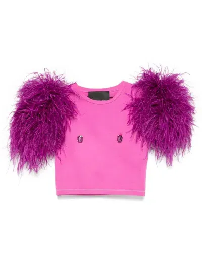 Loulou Feather-detail T-shirt In Pink