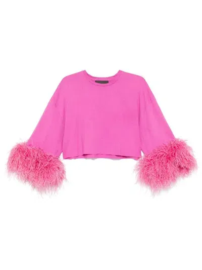 Loulou Feather-trim T-shirt In Pink