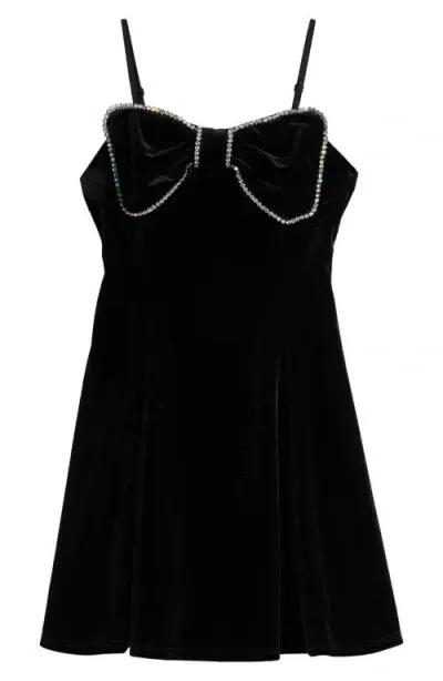 Love, Nickie Lew Kids' Crystal Bow Velvet Party Dress In Black