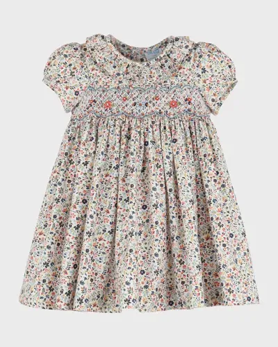 Luli & Me Kids' Girl's Floral Smocked Collared Dress In Blue