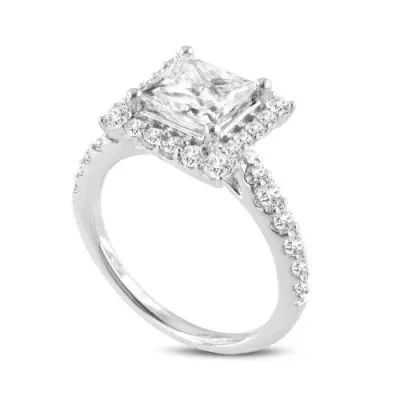 Luvmyjewelry Raya 14k White Gold Princess Cut Lab Grown Diamond Halo Engagement Ring