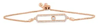 Luvmyjewelry Rectangular Kinetic Slider Bolo Adjustable Diamond Bracelet In 14k Rose Gold