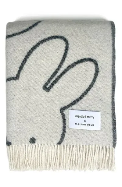 Maison Deux X Miffy Kids' Wool Blanket In White/black