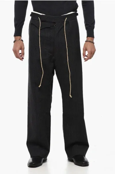 Maison Margiela Drawstring-waist Wool Trousers In Brown