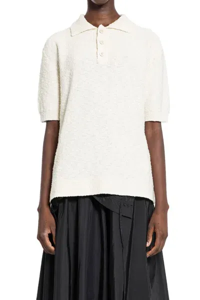 Maison Margiela Tonal Fine-knit Polo Shirt In White