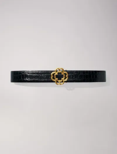 Maje Croc-effect Leather Double M Belt In Black