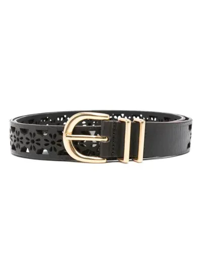 Maje Floral Detail Leather Belt In Black