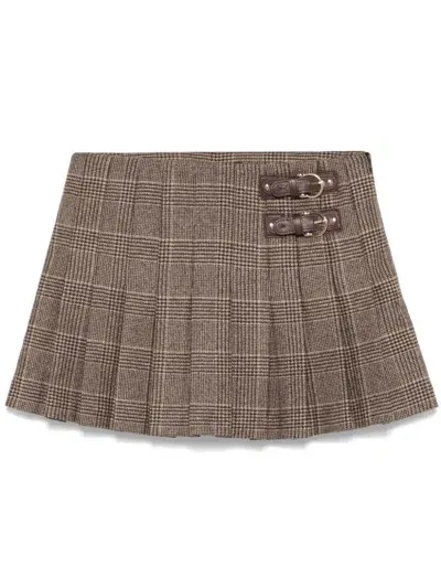 Maje Prince Of Wales Mini Skirt In Brown