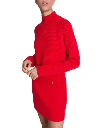 Maje Roquette Layered Knit Mini Dress In Red