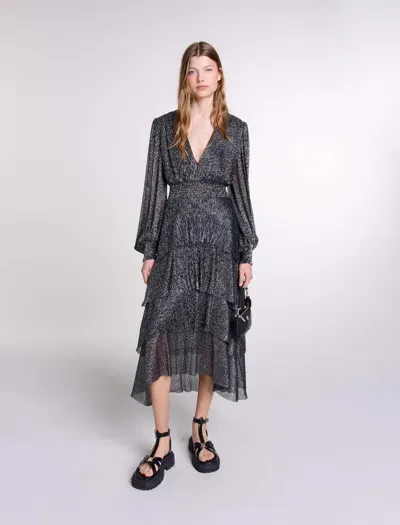 Maje Ruffinitya Shimmer Dress In Black/glitter /