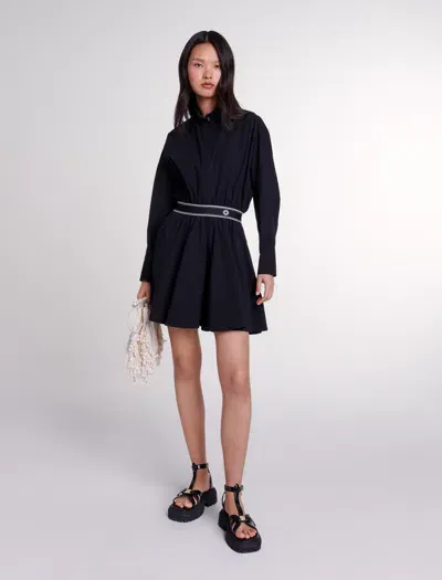 Maje Short Elasticated Shirt Dress In Black