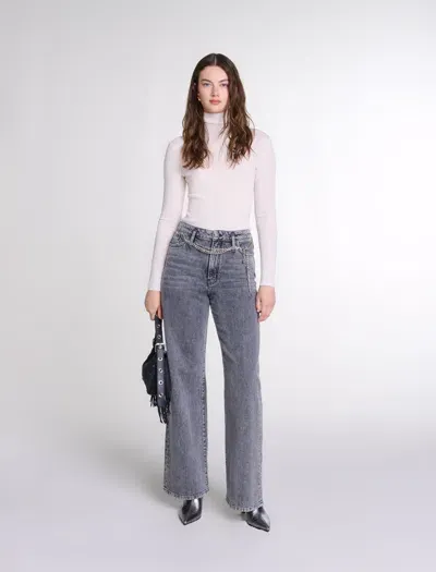 Maje Wide-leg Jeans With Chain-link Belt In Grey