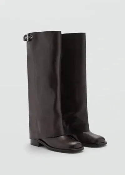 Mango Buckles Leather Boots Chocolate