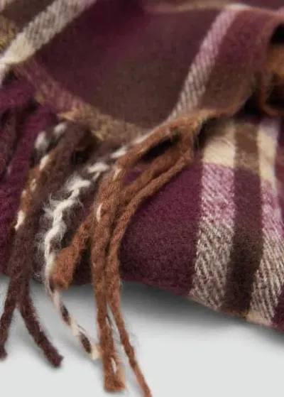 Mango Fringed Check Scarf Burgundy