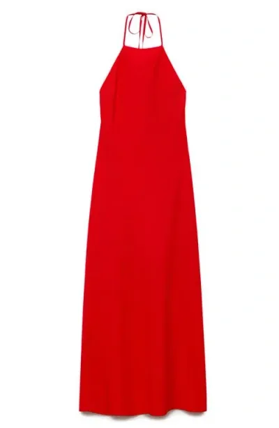 Mango Halter Linen Blend Maxi Dress In Red