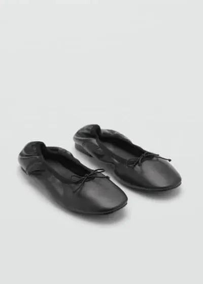 Mango Leather Ballet Flats With Bow Black