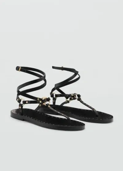 Mango Leather Straps Sandals Black In Noir